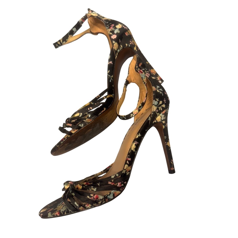 Who What‎ Wear Black Floral Heels Sandals Ankle Strap Pointed Toe Size 7.5